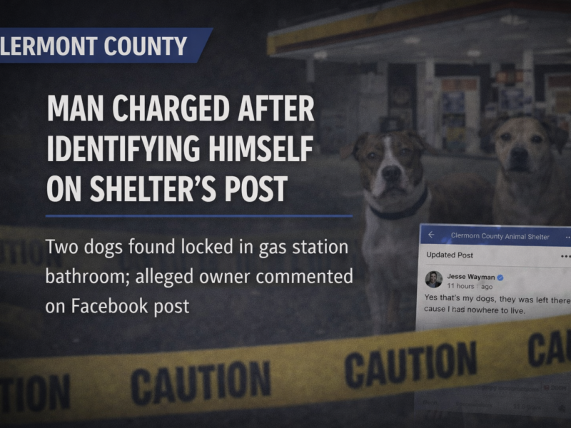 Homeless man ditches dogs in gas station bathroom, now facing charges