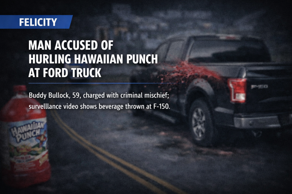 Felicity man throws Hawaiian Punch at truck during fight, warrant issued