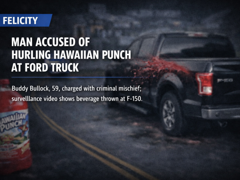 Felicity man throws Hawaiian Punch at truck during fight, warrant issued
