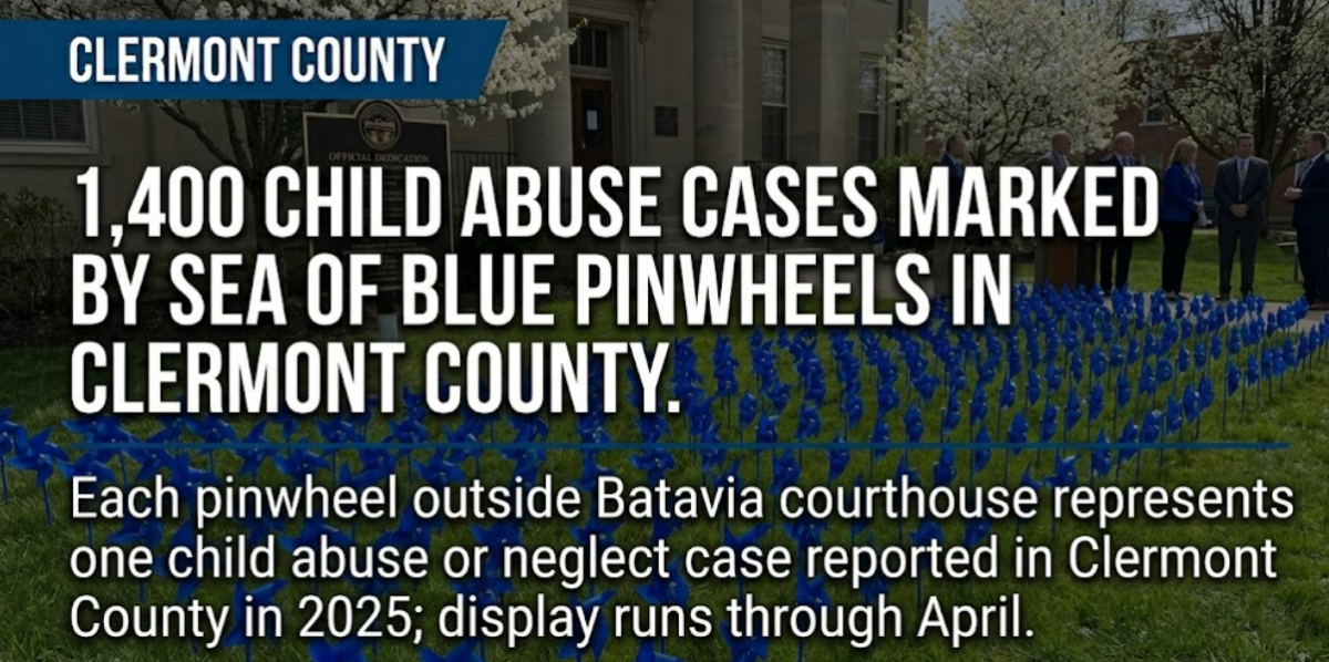 1,400 blue pinwheels line Clermont County courthouse lawn — one for every child abuse case reported in 2025