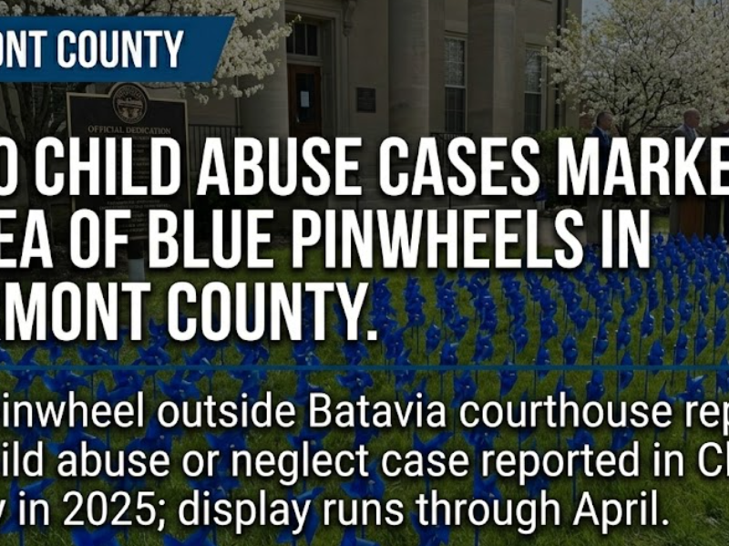 1,400 blue pinwheels line Clermont County courthouse lawn — one for every child abuse case reported in 2025
