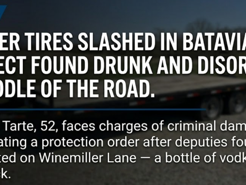 Trailer tires slashed in Batavia, suspect found drunk in road