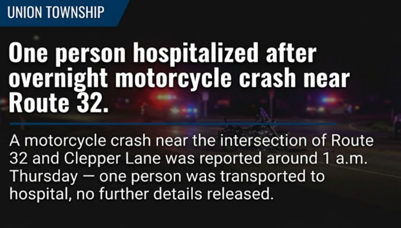 One person hospitalized after overnight motorcycle crash near Route 32