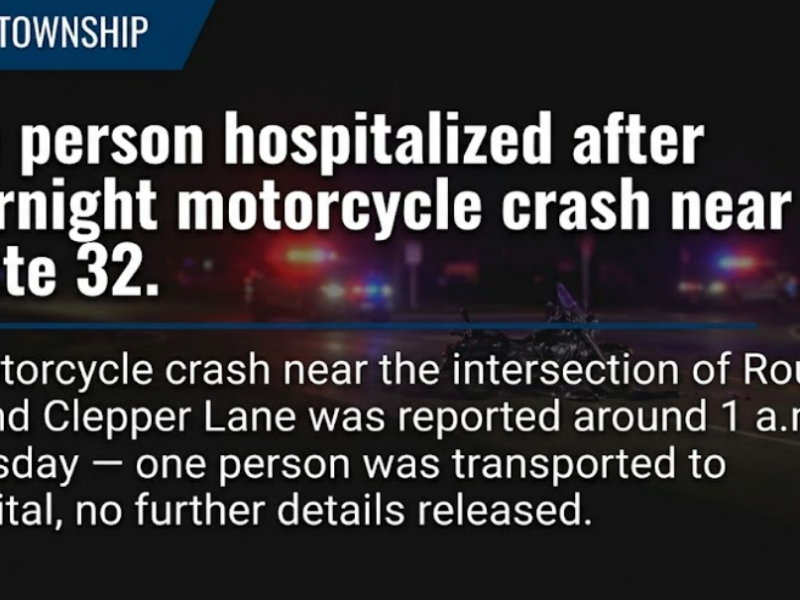 One person hospitalized after overnight motorcycle crash near Route 32