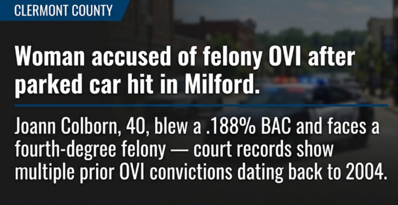 Woman accused of felony OVI after parked car hit in Milford