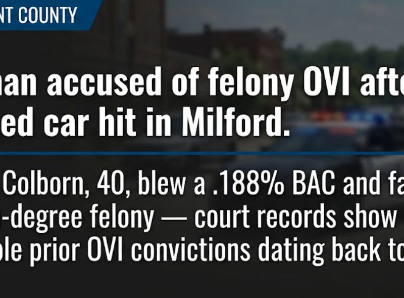 Woman accused of felony OVI after parked car hit in Milford