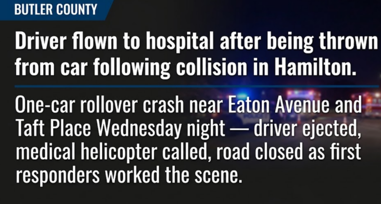 Driver flown to hospital after being thrown from car following collision in Hamilton