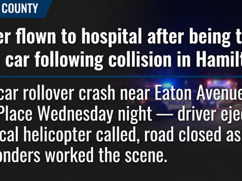 Driver flown to hospital after being thrown from car following collision in Hamilton