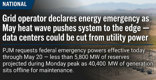 Grid operator declares energy emergency as May heat wave pushes system to the edge — data centers could be cut from utility power