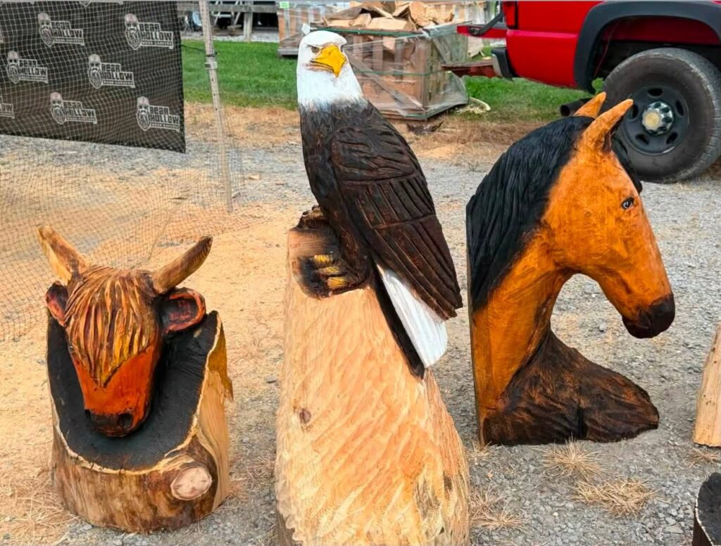 Bear Hollow Carvers chainsaw sculptures on display at the Clermont County Fair