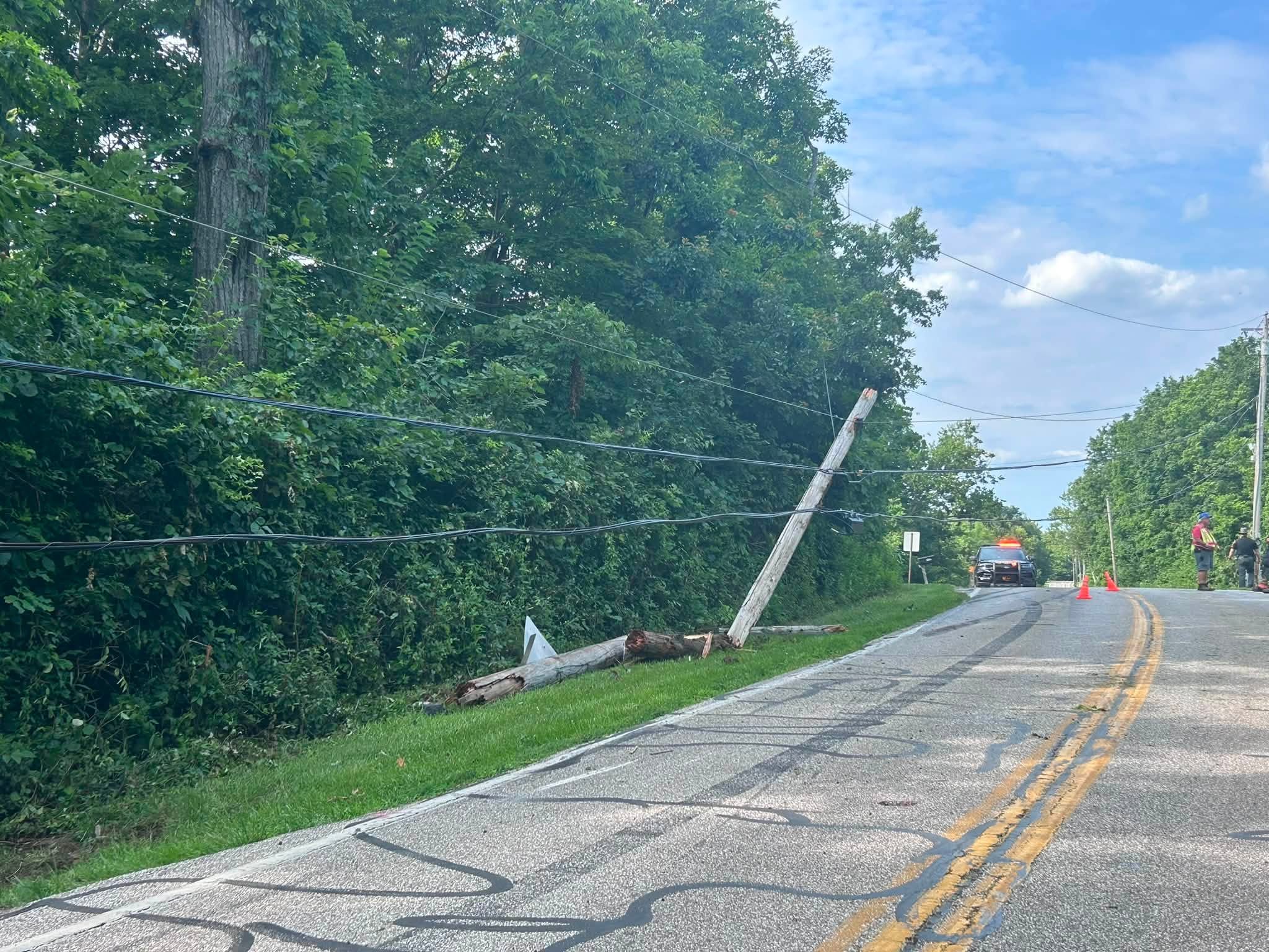 Utility pole snapped by crash on Newtonsville-Hutchinson Road