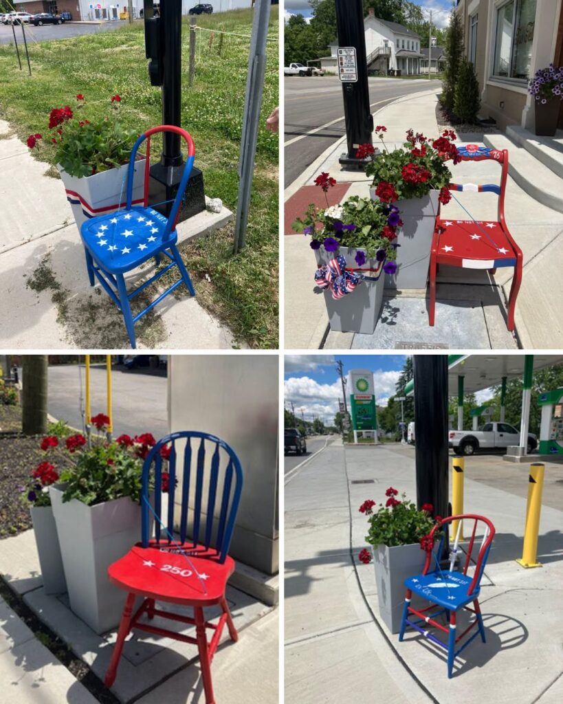Patriotic chairs installed around Owensville for America 250