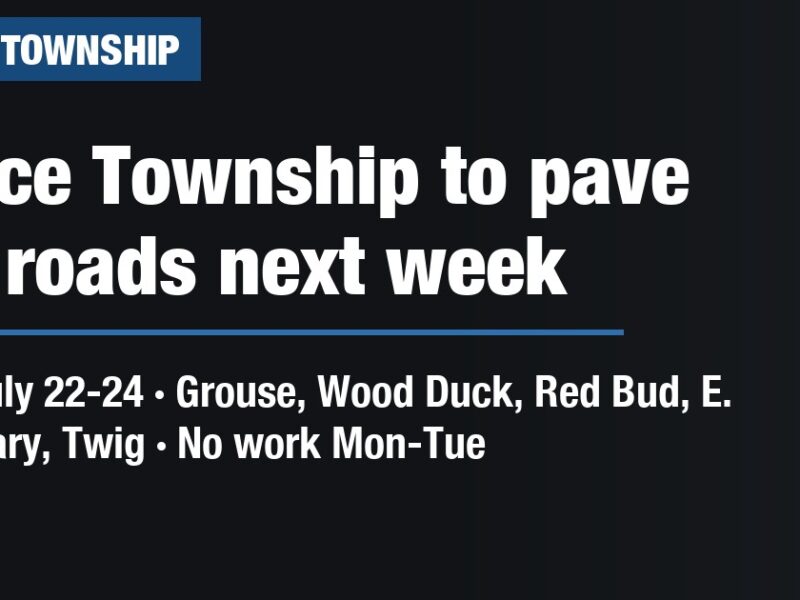 Pierce Township to pave five roads next week