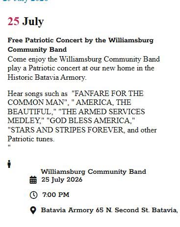 Flyer for Williamsburg Community Band patriotic concert