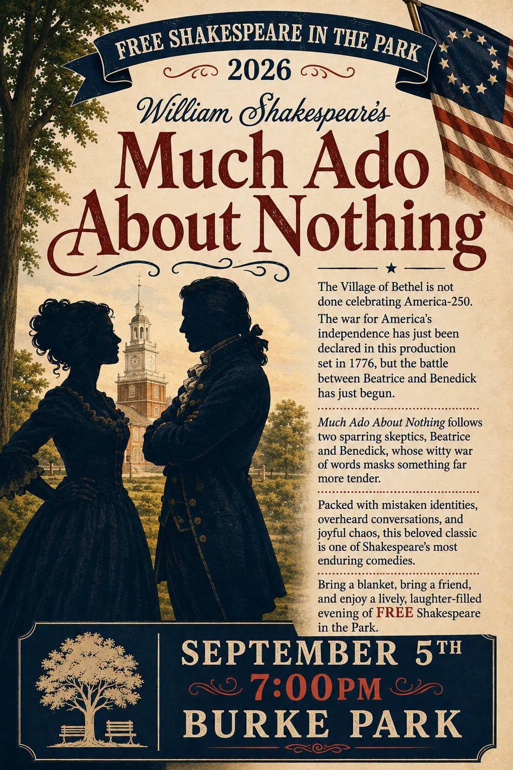 Free Shakespeare in the Park flyer for Bethel