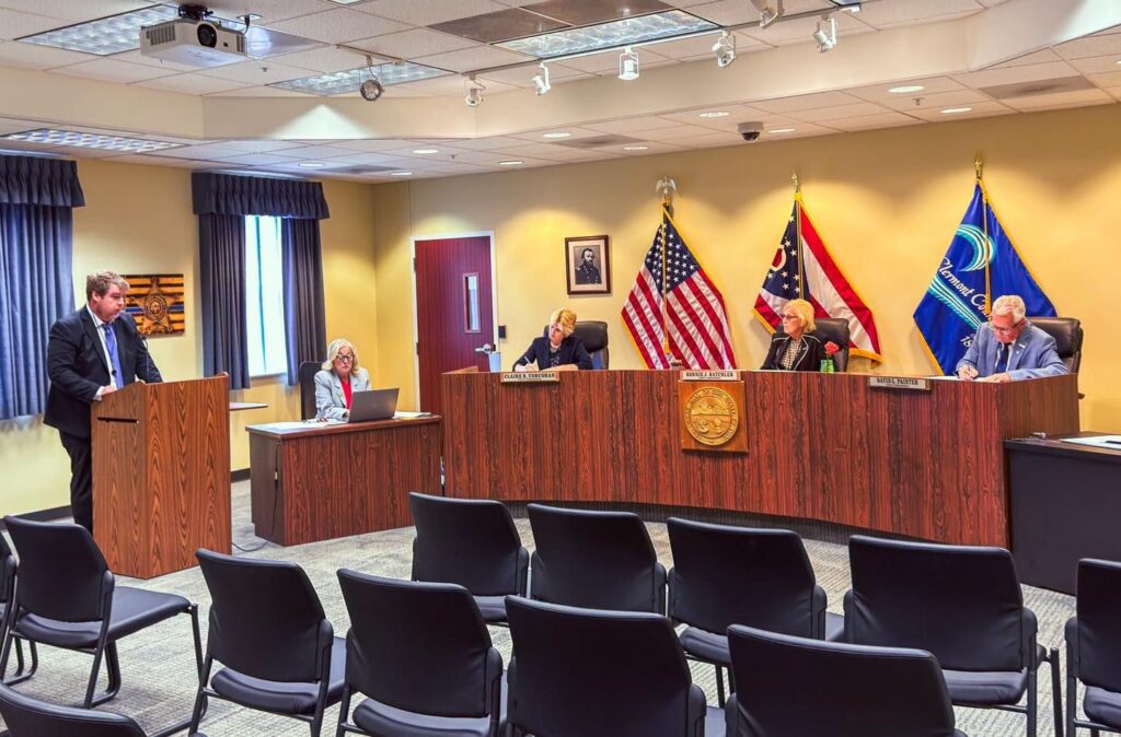 EMA Director Shawn Riley briefs Clermont County commissioners