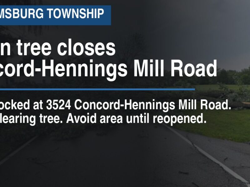 Fallen tree closes Concord-Hennings Mill Road