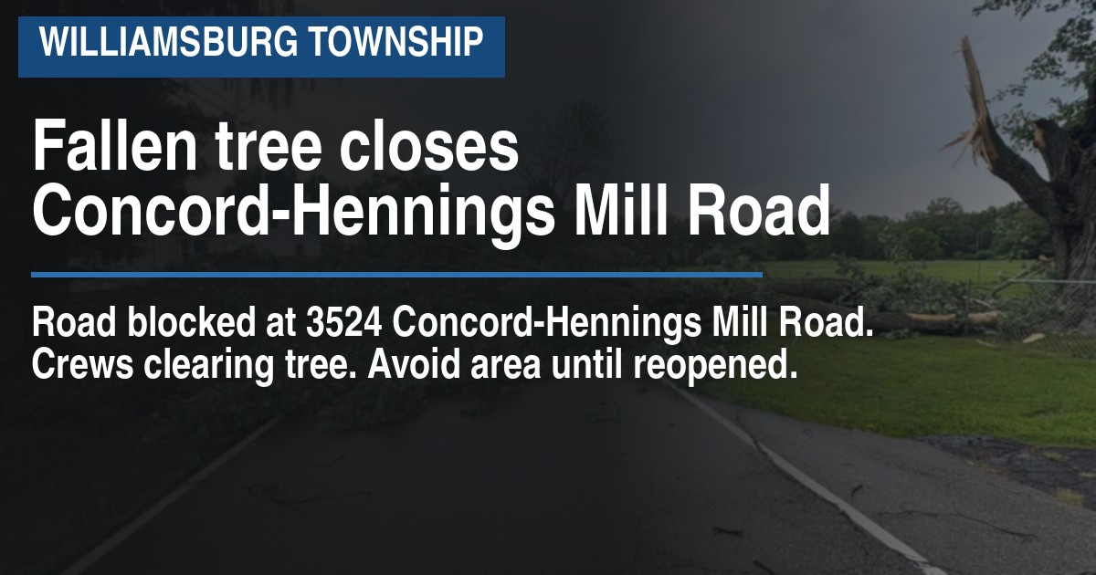Fallen tree closes Concord-Hennings Mill Road