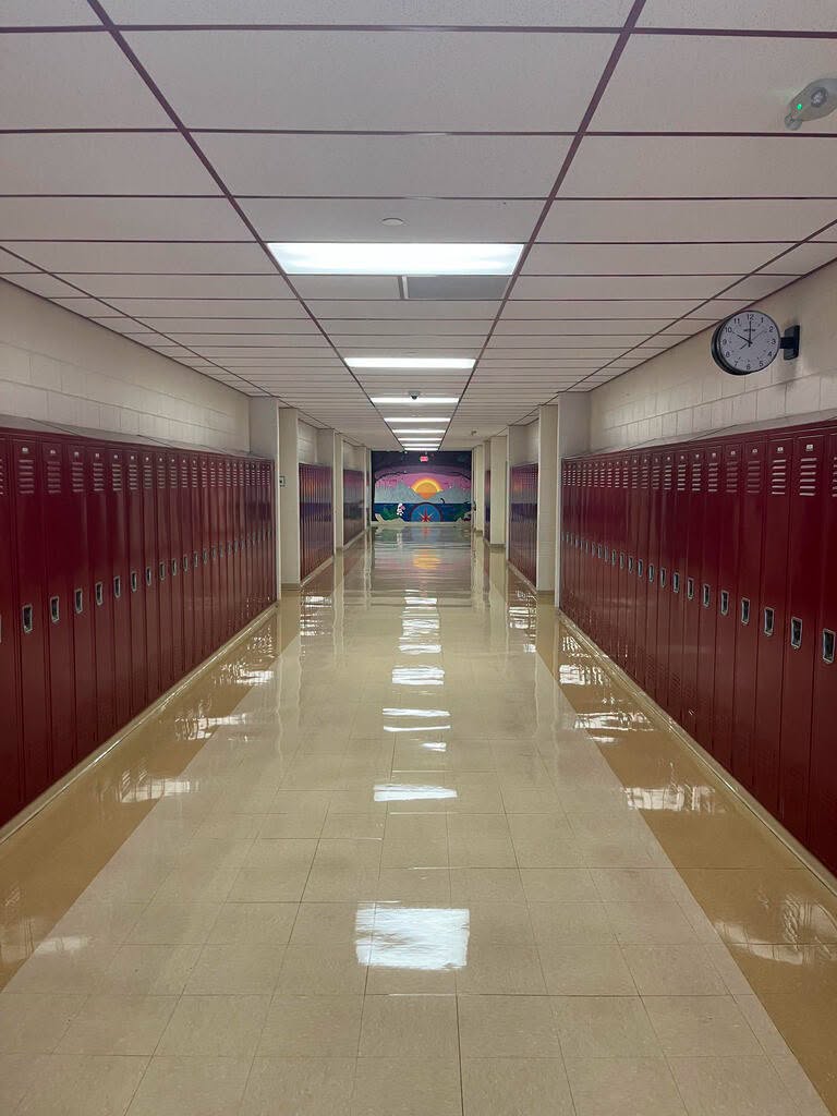 A hallway at Felicity-Franklin Jr./Sr. High School