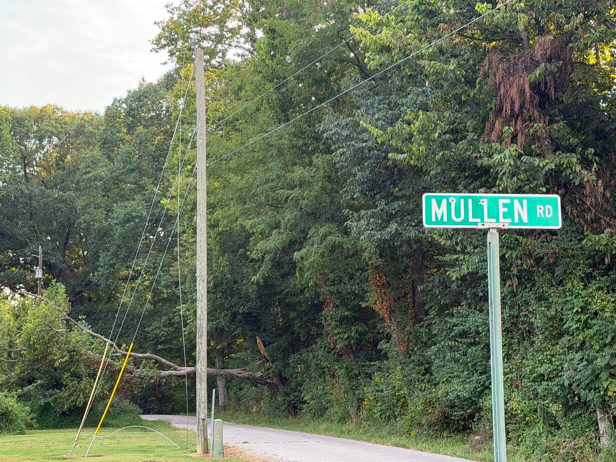 Downed lines and tree limbs near the Mullen Road intersection