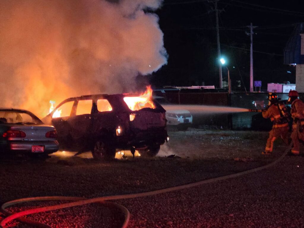Firefighters battle vehicle fire at Sora's Towing in Milford