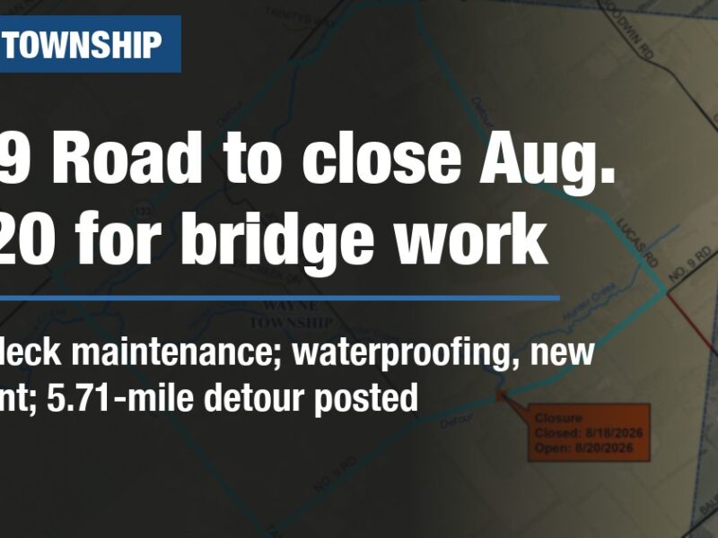 No. 9 Road to close Aug. 18-20 for bridge work