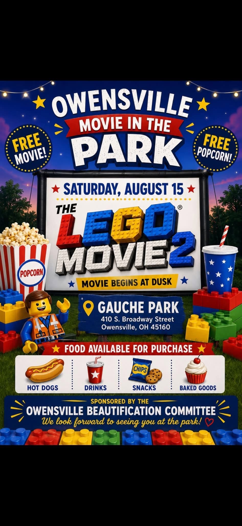 Flyer for Owensville Movie in the Park event