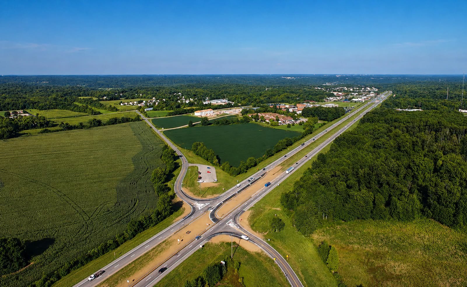 Aerial view of the completed State Route 32 and Herold Road intersection