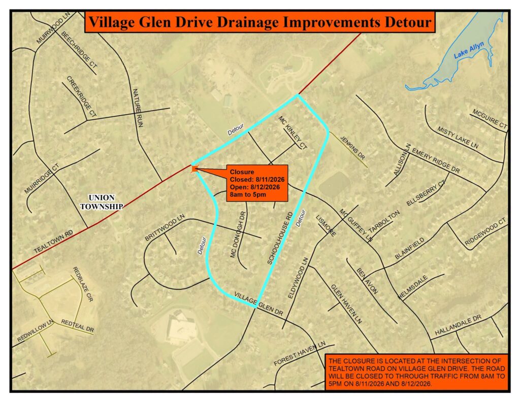 Village Glen Drive drainage improvements detour map