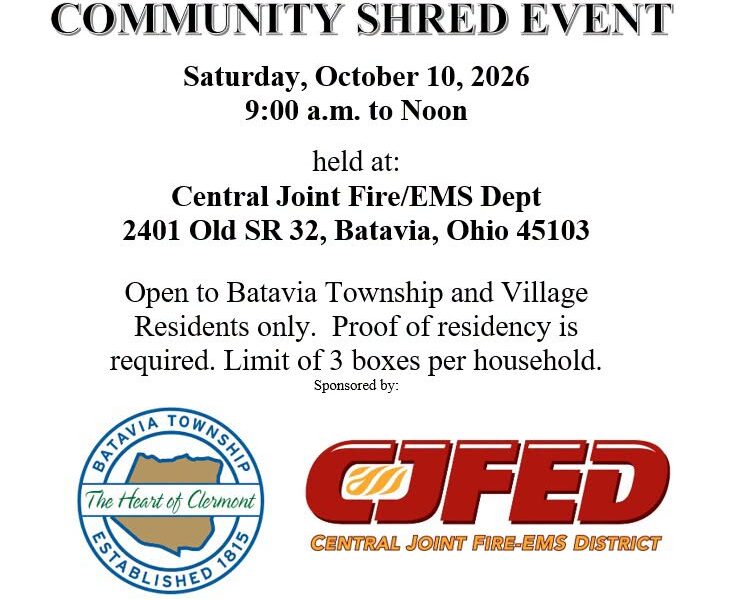 Batavia Township Community Shred Event flyer