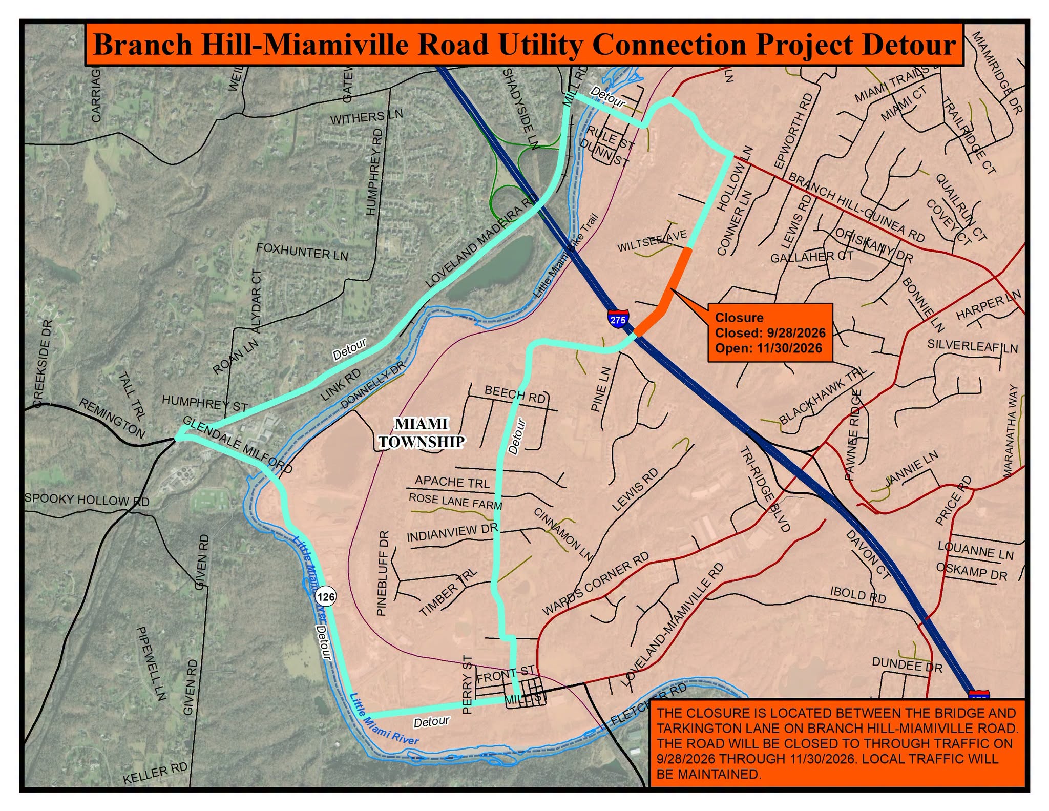 Branch Hill-Miamiville Road detour map