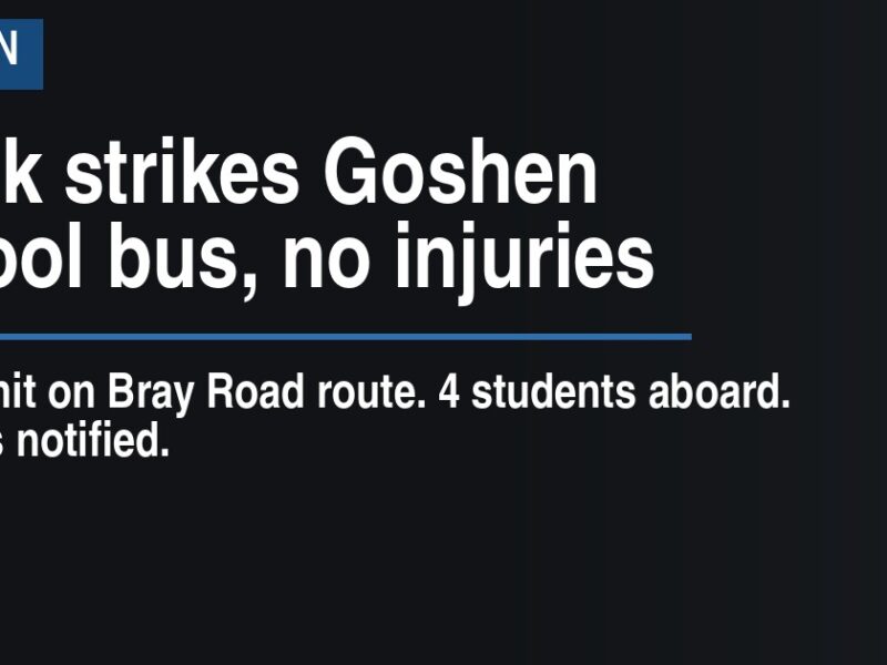 Truck strikes Goshen school bus, no injuries