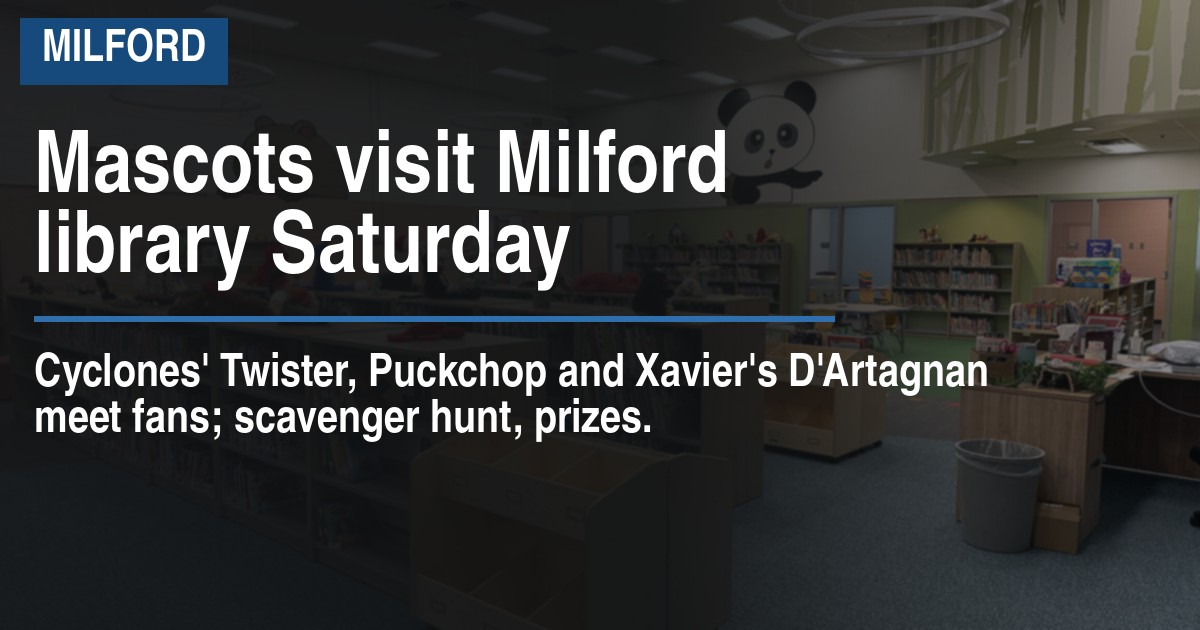 Mascots visit Milford library Saturday