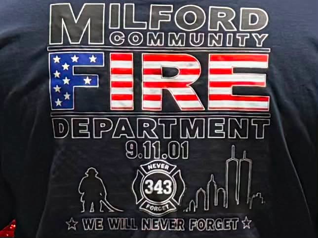 Milford Community Fire Department 25th anniversary 9/11 tribute shirt design