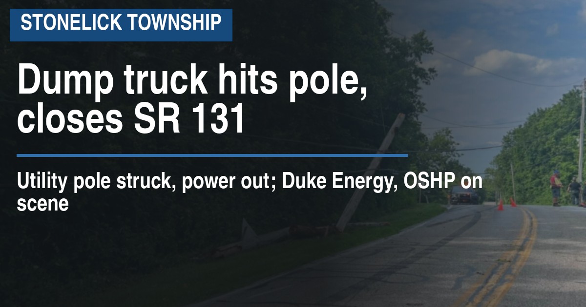 Dump truck hits pole, closes SR 131