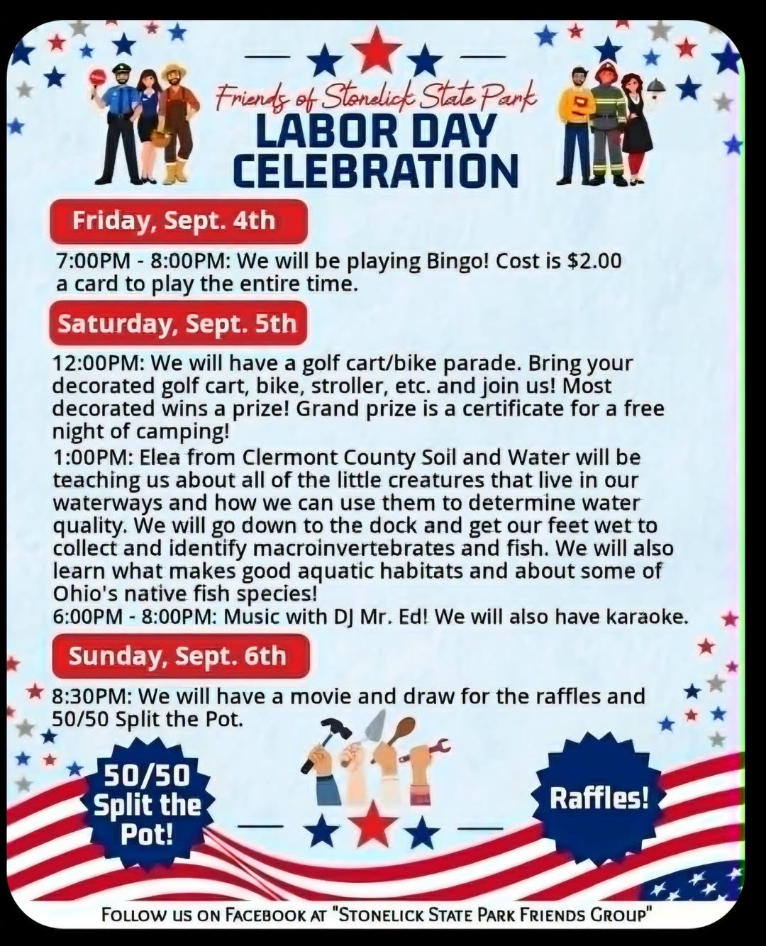 Labor Day celebration flyer for Stonelick State Park