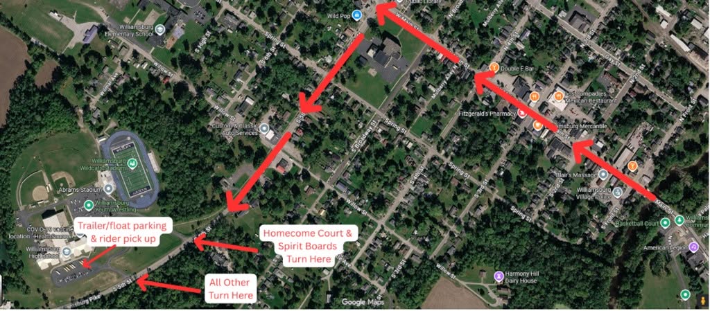 Map shows Williamsburg homecoming parade route