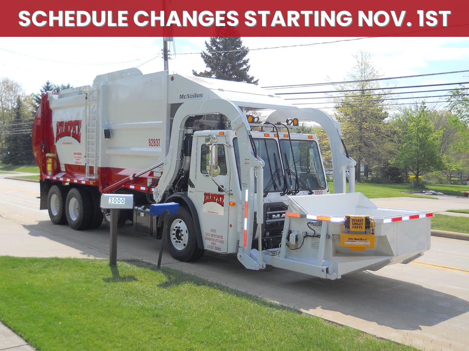 Rumpke trash truck; Batavia Township announces waste collection schedule changes starting Nov. 1