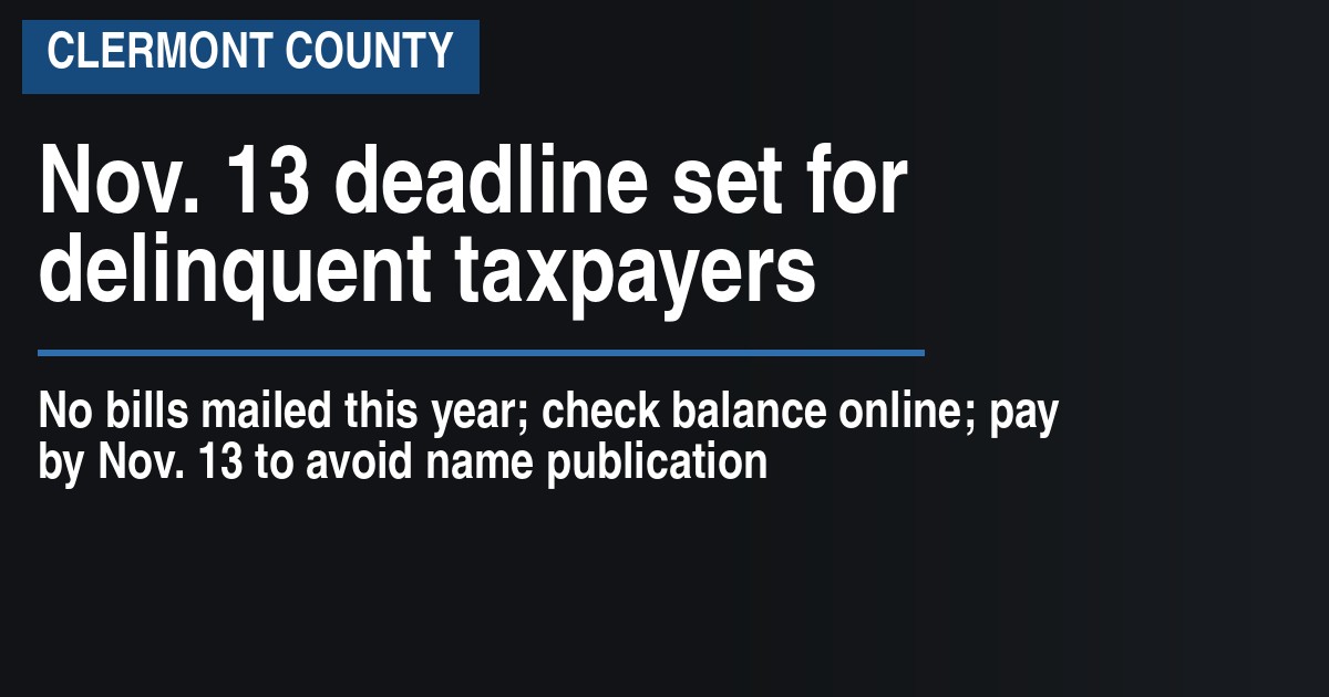 Nov. 13 deadline set for delinquent taxpayers