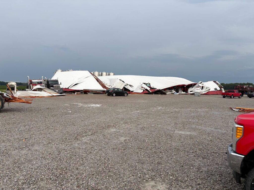 A collapsed farm building in Clermont County after August storms