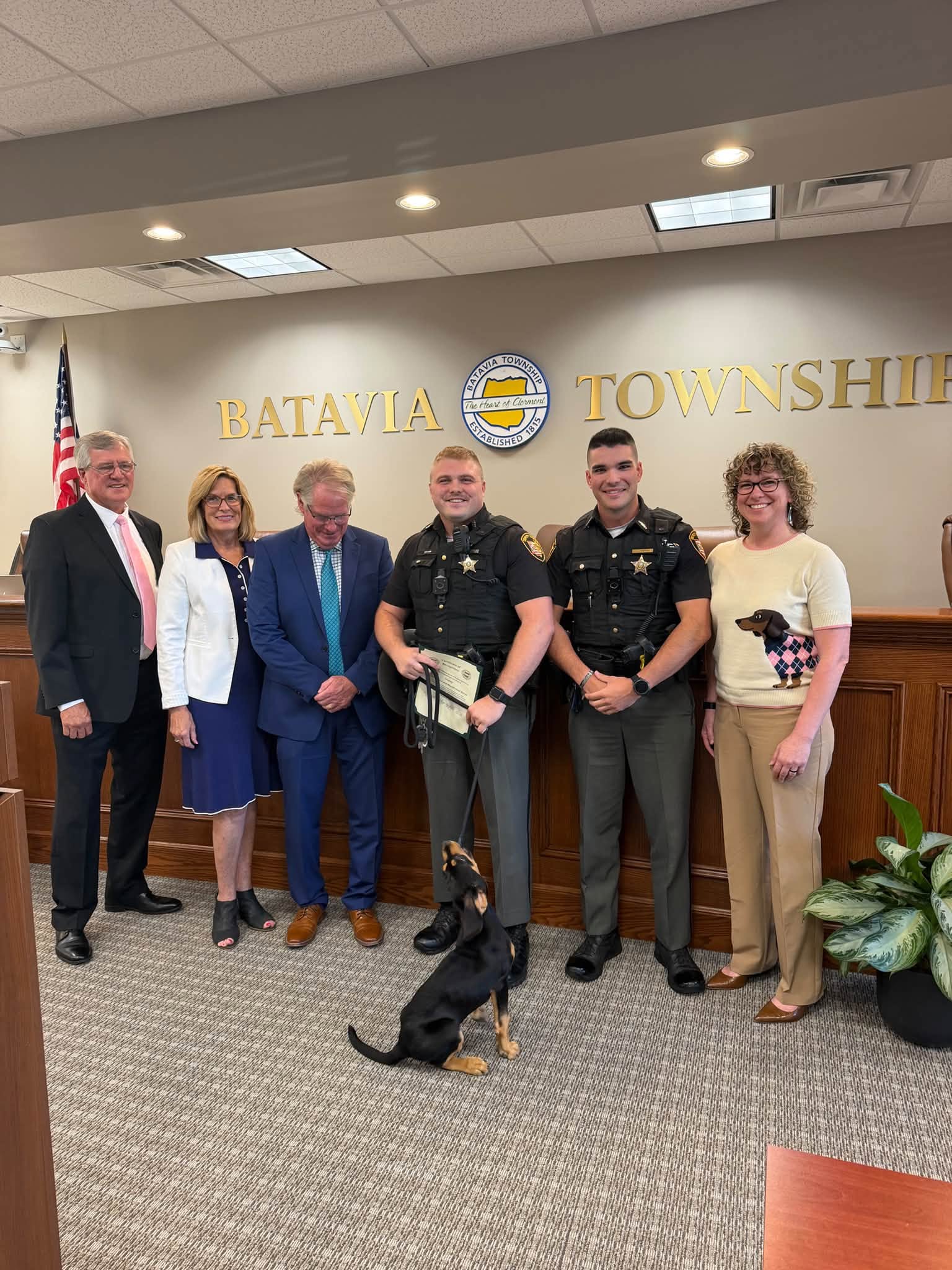 Deputy Dylan Bailey with Deputy Canter, his replacement in Batavia Township
