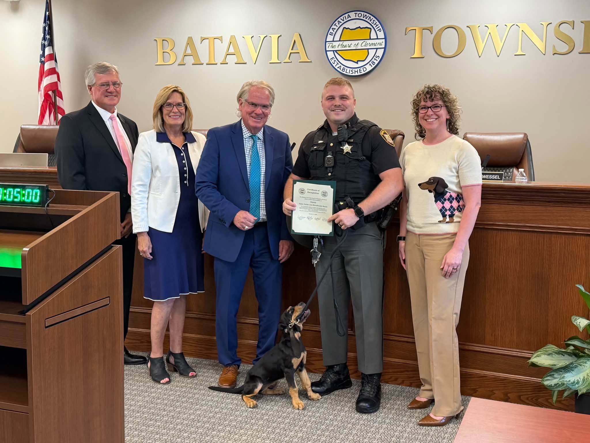 Batavia Township trustees honor Deputy Dylan Bailey and K9 Annie