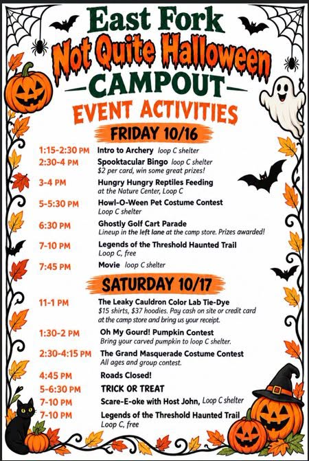 East Fork State Park Not Quite Halloween Campout schedule
