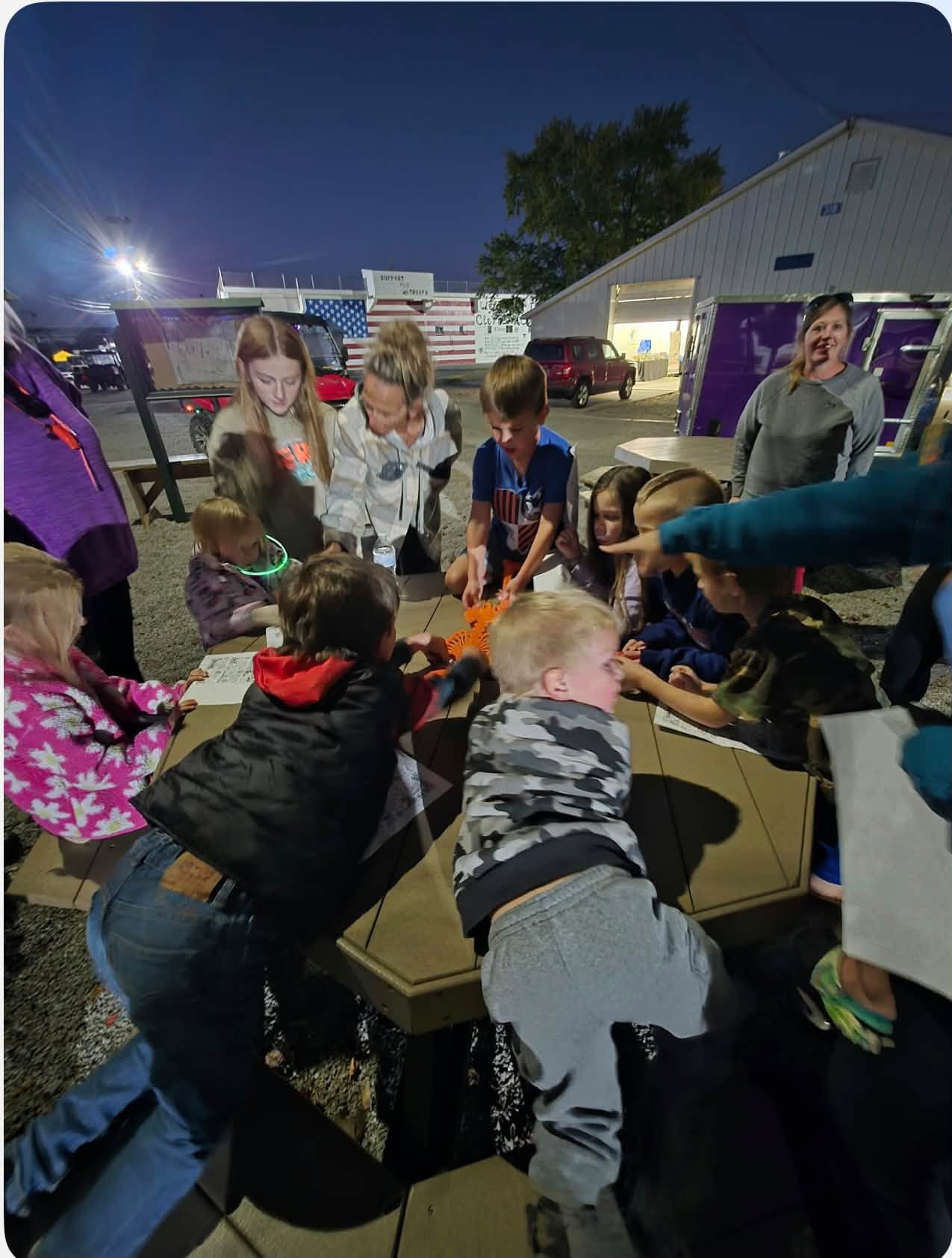 Kids take part in the skeleton scavenger hunt at the Clermont County Fairgrounds Halloween Campout
