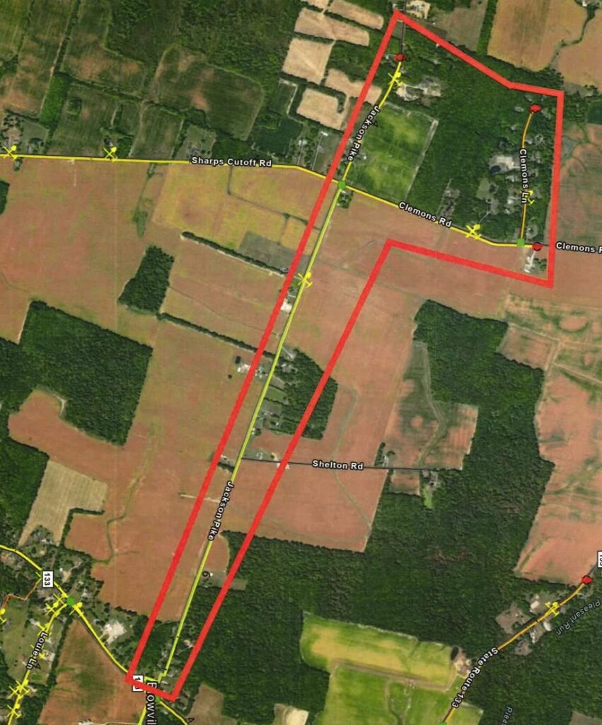 Map of Jackson Pike and Clemons Road water line work area