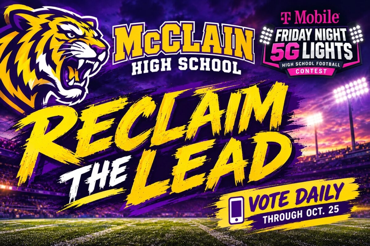 McClain High School urges supporters to vote daily in the T-Mobile Friday Night 5G Lights contest