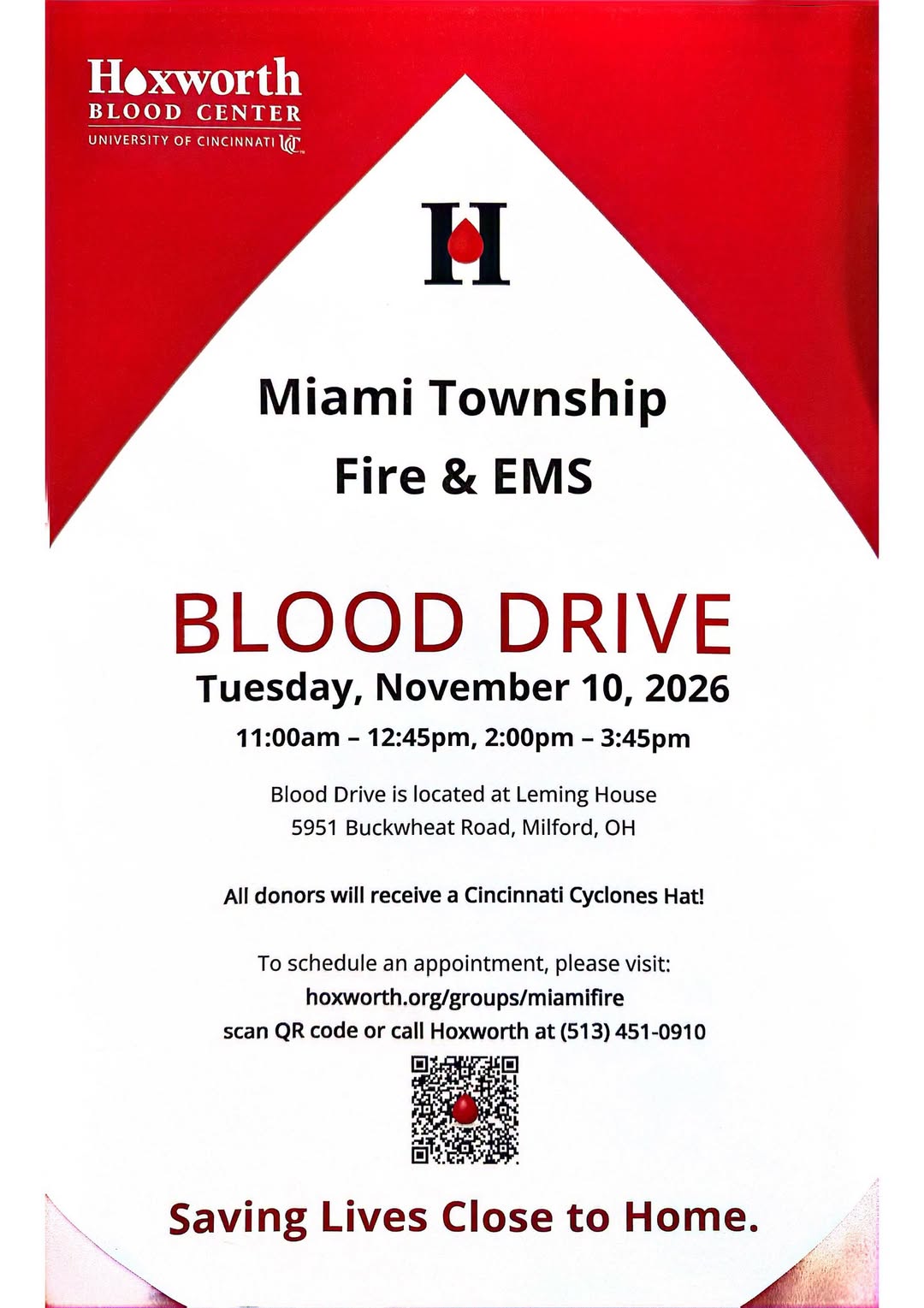 Miami Township Fire & EMS blood drive flyer