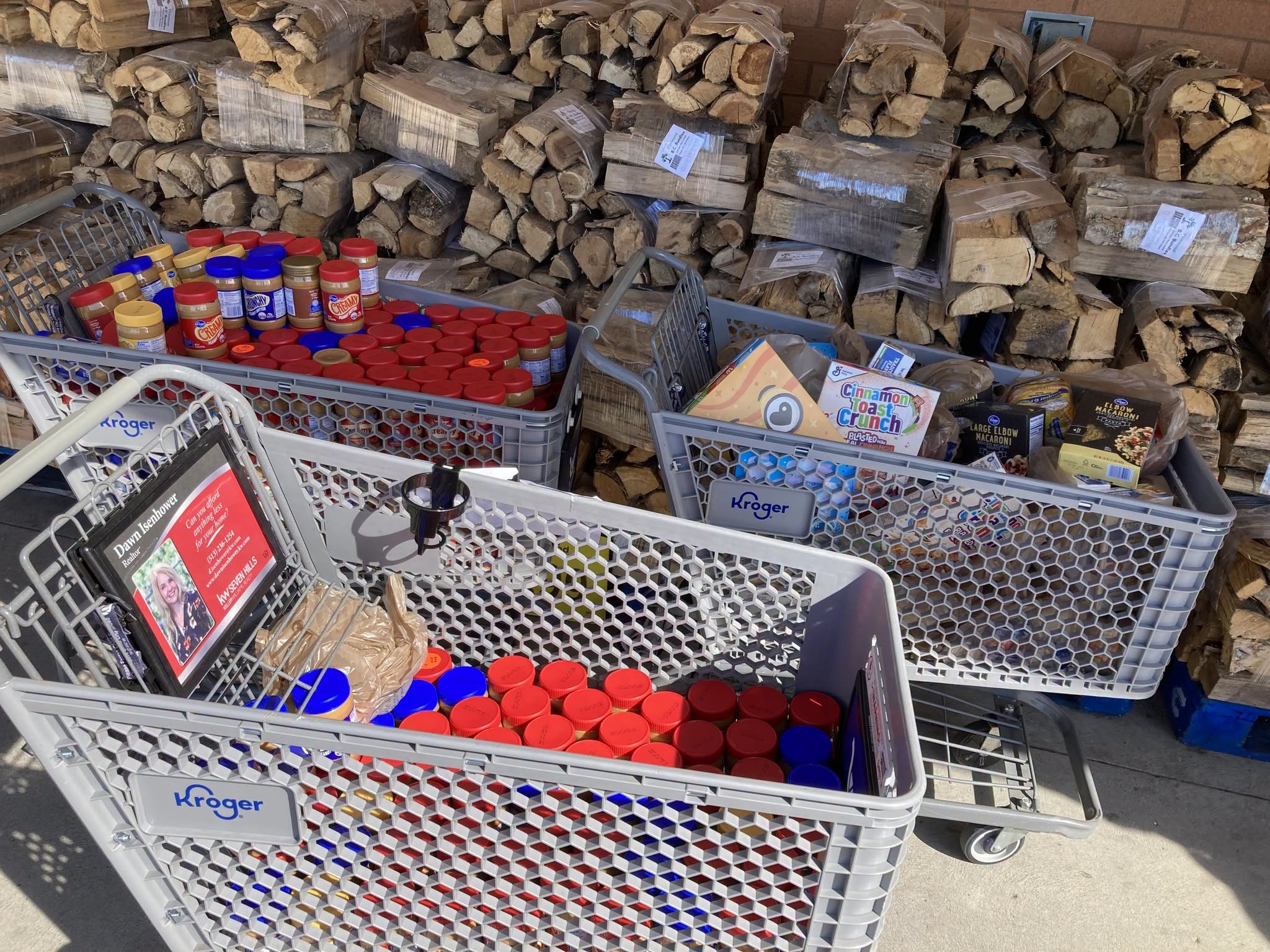 Carts of donated food collected during the Kroger food drive