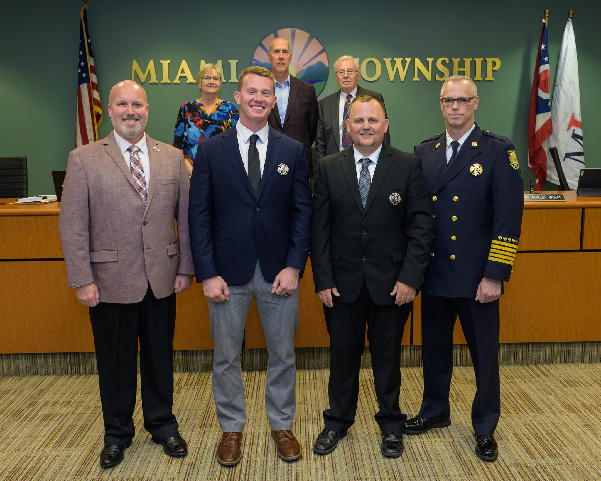 Mathew Leeper and Corey Spitznagel sworn in as Miami Township firefighter/paramedics