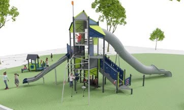 Rendering of proposed play tower for Nisbet Park playground expansion